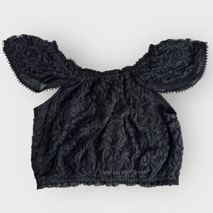 Abercrombie & Fitch Lace Off The Shoulder Cropped Top | Small Black Elastic Hem